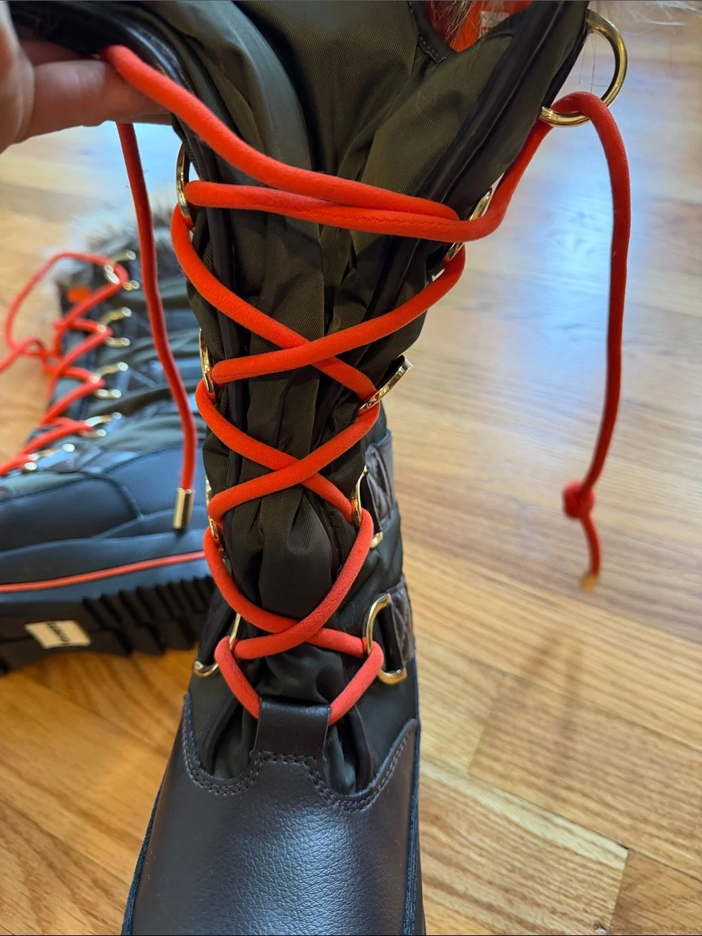 Guess Black Winter Boots with Orange Laces and Faux Fur Cuff